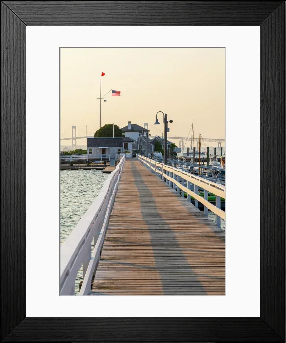 Framed Print : USA, Rhode Island, Newport, Lime Rock Island and Ida Lewis Yacht Club jetty, Claiborne Pell Bridge or Newport Bridge in background Framed Print : USA, Rhode Island, Newport, Lime Rock Island and Ida Lewis Yacht Club jetty, Claiborne Pell Bridge or Newport Bridge in background
