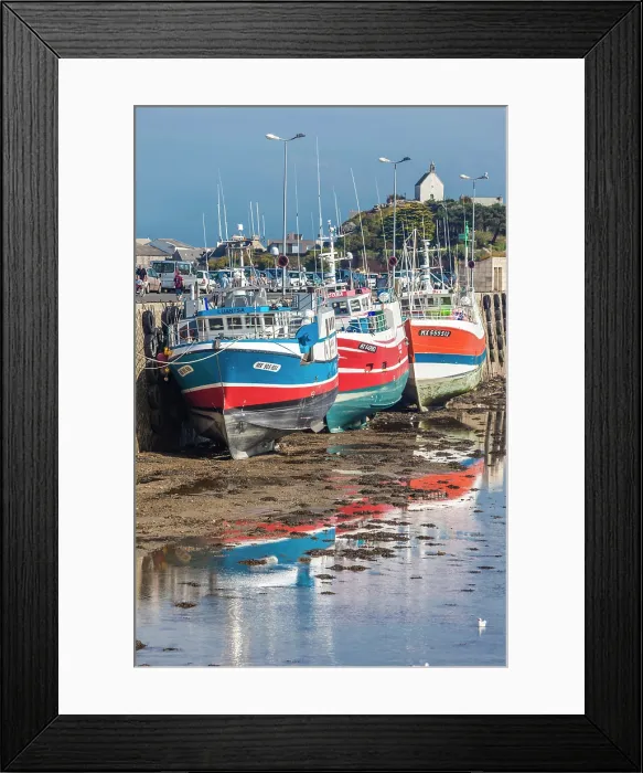 Framed Print : Colorful fishing boats at low tide in the harbor of Roscoff, Finistere, Brittany, France