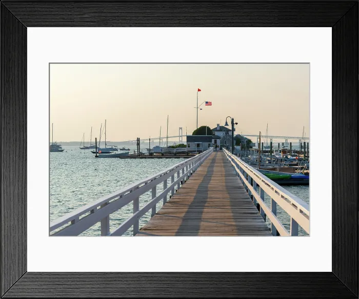 Framed Print : USA, Rhode Island, Newport, Lime Rock Island and Ida Lewis Yacht Club jetty, Claiborne Pell Bridge or Newport Bridge in background Framed Print : USA, Rhode Island, Newport, Lime Rock Island and Ida Lewis Yacht Club jetty, Claiborne Pell Bridge or Newport Bridge in background