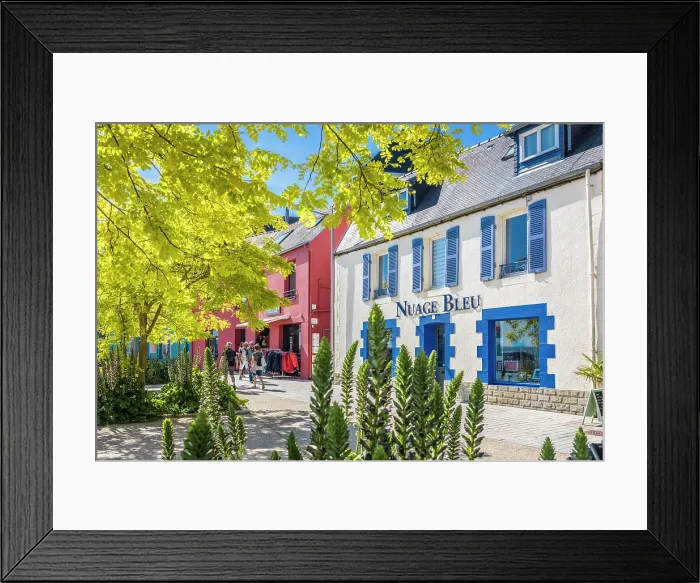 Framed Print : Place d'Ys with colorful houses, Morgat, Crozon Peninsula, Finistere, Brittany, France