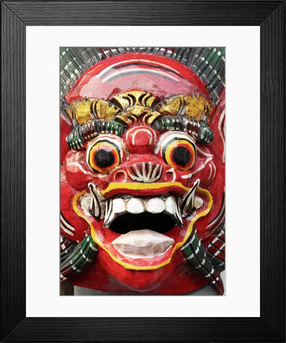 Framed Print : Traditional Barong mask used in dance ceremonies, Taman Ayun Temple, Bali, Indonesia