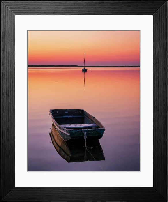 Framed Print : Sunrise from a marsh on Cape Cod with a single rowboat, Orleans, Massachusetts, USA Framed Print : Sunrise from a marsh on Cape Cod with a single rowboat, Orleans, Massachusetts, USA