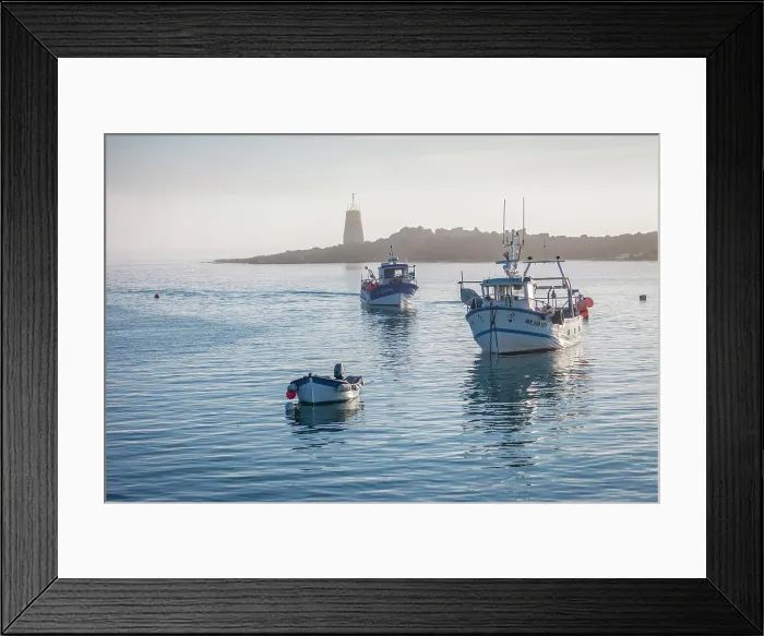 Framed Print : Fishing boats in the harbor on the Ile de Batz in the evening light, Finistere, Brittany, France Framed Print : Fishing boats in the harbor on the Ile de Batz in the evening light, Finistere, Brittany, France