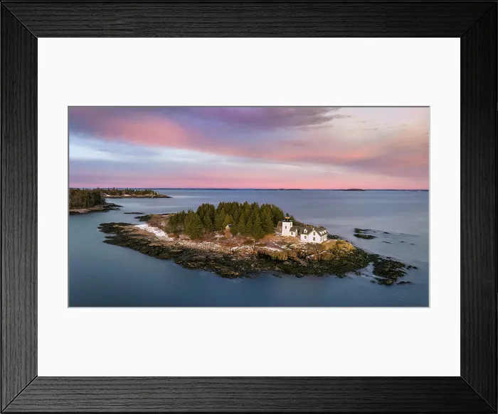 Framed Print : Aerial view of Indian Island at sunset, Rockport, Maine, USA Framed Print : Aerial view of Indian Island at sunset, Rockport, Maine, USA