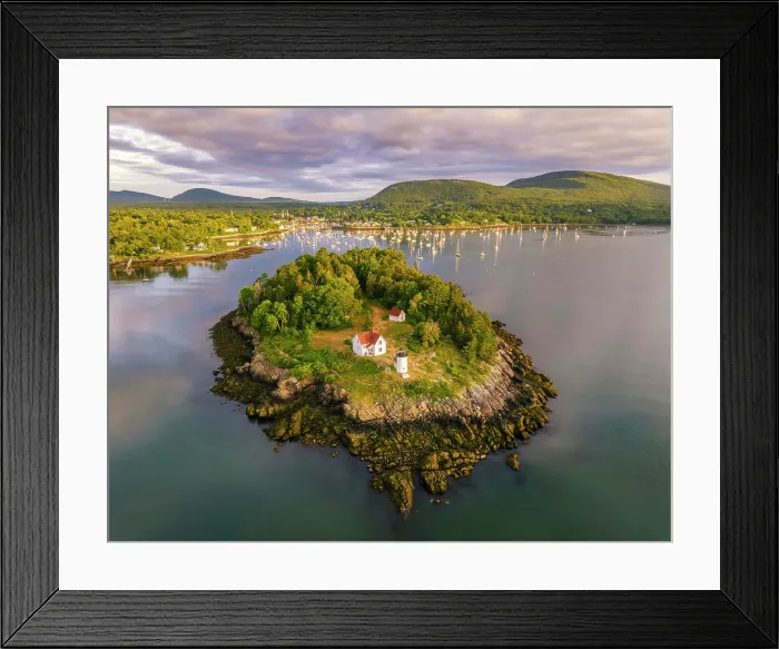 Framed Print : Aerial view of Curtis Island at sunset, Camden, Maine, USA Framed Print : Aerial view of Curtis Island at sunset, Camden, Maine, USA