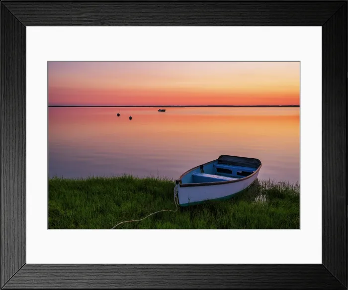 Framed Print : Sunrise from a marsh on Cape Cod with a single rowboat, Orleans, Massachusetts, USA Framed Print : Sunrise from a marsh on Cape Cod with a single rowboat, Orleans, Massachusetts, USA