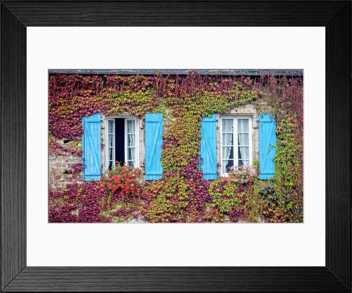 Framed Print : Historic stone house with wild vine in Saint-Thegonnec, Finistere, Brittany, France Framed Print : Historic stone house with wild vine in Saint-Thegonnec, Finistere, Brittany, France