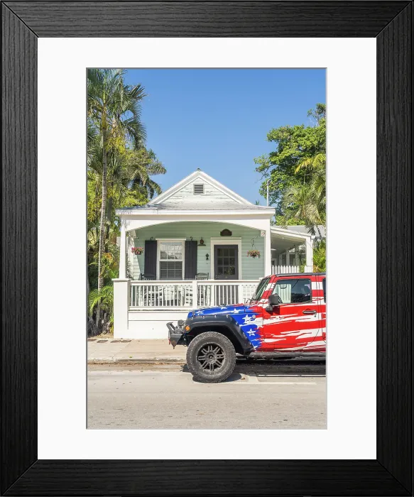 Framed Print : A car with the American flag, Key West, Florida, USA Framed Print : A car with the American flag, Key West, Florida, USA