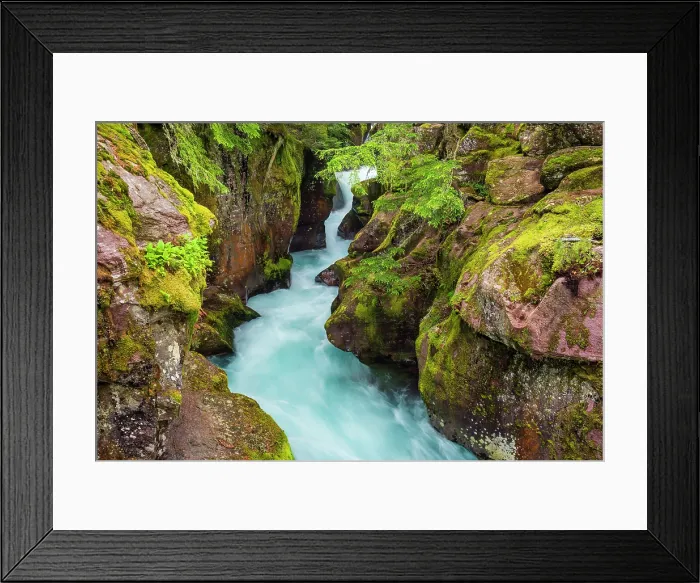 Framed Print : Green water at Avalanche Gorge, Glacier National Park, Montana, USA