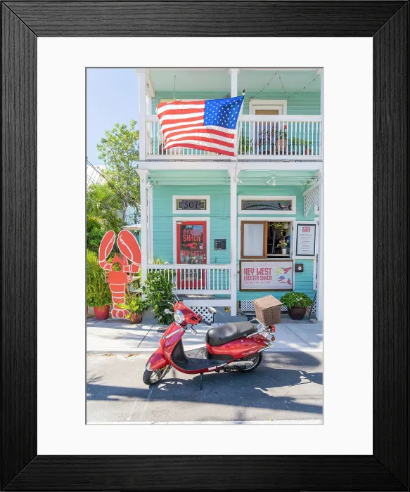 Framed Print : Scooter outside the Lobster Shack, Key West, Florida, USA Framed Print : Scooter outside the Lobster Shack, Key West, Florida, USA