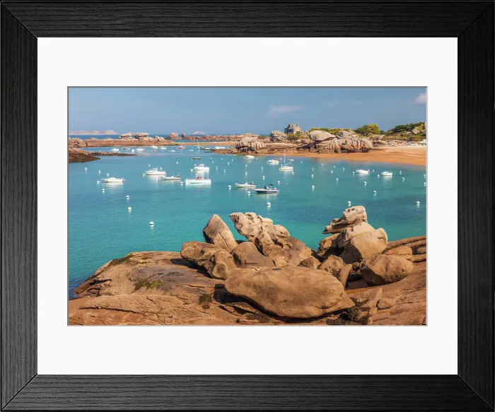 Framed Print : Boats in the bay of Greve Blanche in Tregastel, Cotes-d'Armor, Brittany, France