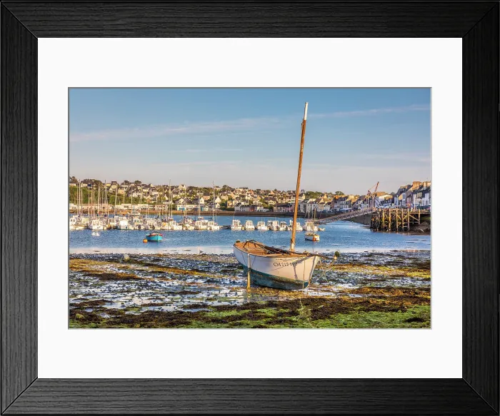Framed Print : Sailboat at low tide in the harbor of Camaret-sur-Mer, Crozon Peninsula, Finistere, Brittany, France