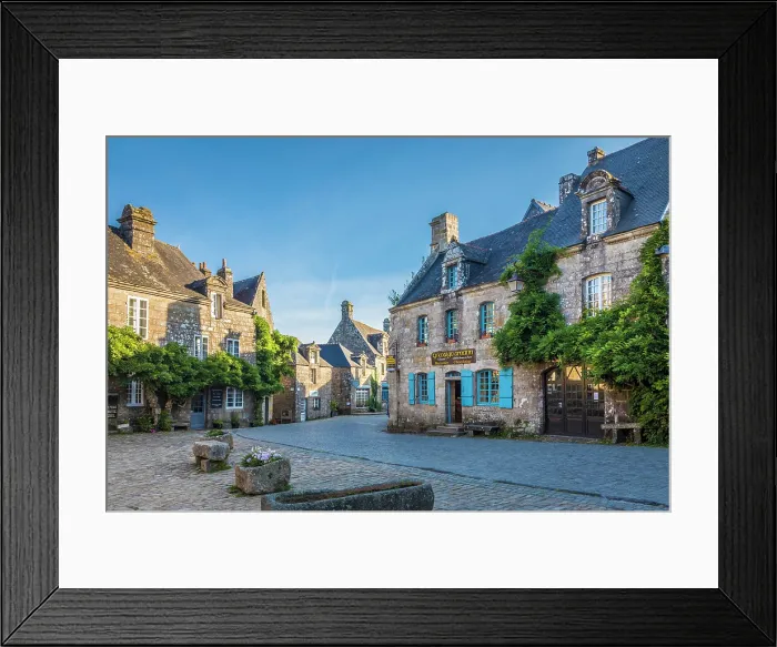 Framed Print : Historic granite stone houses at Place de l'Eglise in Locronan, Finistere, Brittany, France Framed Print : Historic granite stone houses at Place de l'Eglise in Locronan, Finistere, Brittany, France