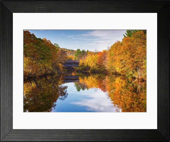 Framed Print : Fall foliage on Contoocook River with Henniker Covered Bridge, Henniker, New Hampshire, USA Framed Print : Fall foliage on Contoocook River with Henniker Covered Bridge, Henniker, New Hampshire, USA