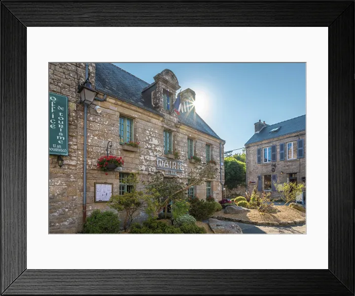 Framed Print : Historic granite stone houses in the old town of Locronan, Finistere, Brittany, France