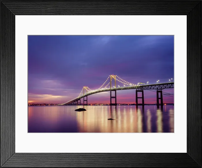 Framed Print : Dawn over Clairborne Pell Bridge, Narragansett Bay, Jamestown, Rhode Island, USA Framed Print : Dawn over Clairborne Pell Bridge, Narragansett Bay, Jamestown, Rhode Island, USA