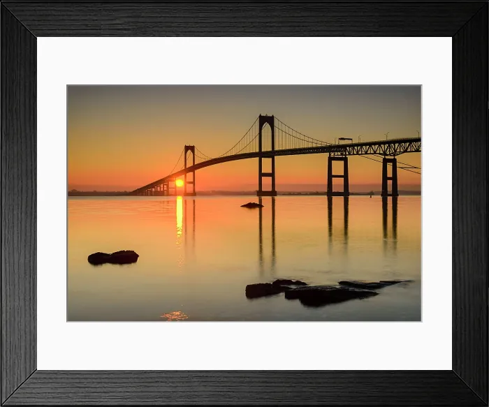 Framed Print : Sun rising at Clairborne Pell Bridge on Narragansett Bay, Jamestown, Rhode Island, USA Framed Print : Sun rising at Clairborne Pell Bridge on Narragansett Bay, Jamestown, Rhode Island, USA