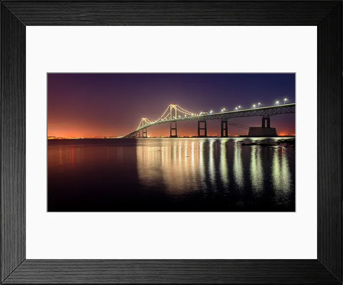 Framed Print : Twilight over the Clairborne Pell Bridge on Narragansett Bay, Jamestown, Rhode Island, USA Framed Print : Twilight over the Clairborne Pell Bridge on Narragansett Bay, Jamestown, Rhode Island, USA