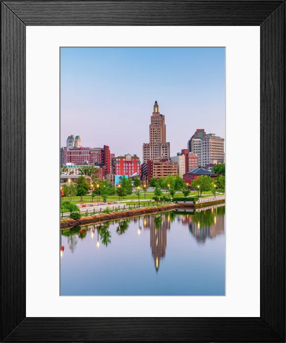 Framed Print : USA, Rhode Island, Providence, Downtown skyline and Providence River
