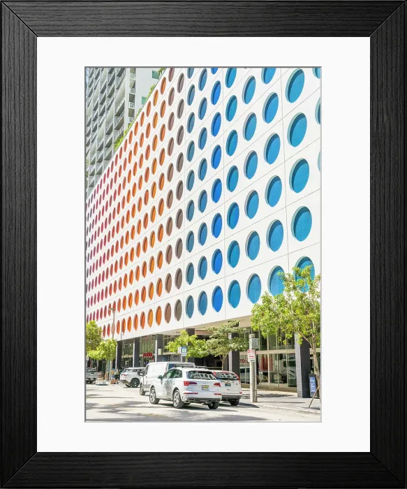 Framed Print : Street scene by the colourful 500 Brickell Condominium, Brickell, Miami, Florida, USA Framed Print : Street scene by the colourful 500 Brickell Condominium, Brickell, Miami, Florida, USA