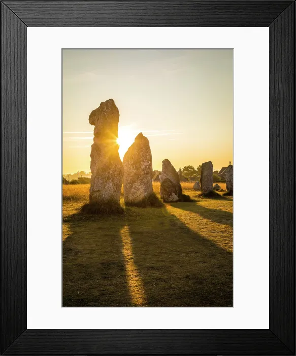 Framed Print : Stone rows of Lagatjar at sunrise, near Camaret-sur-Mer, Finistere, Brittany, France