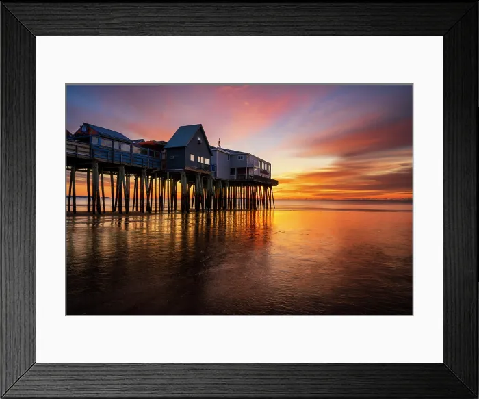 Framed Print : Sunrise at Old Orchard Beach pier, Old Orchard, Maine, USA