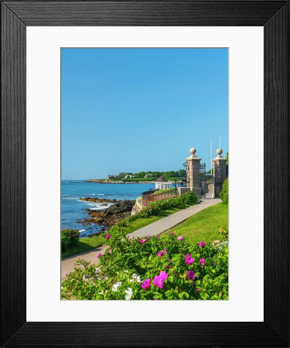 Framed Print : USA, Rhode Island, Newport, Easton Bay, , Bellevue Avenue Historic District, Cliff Walk