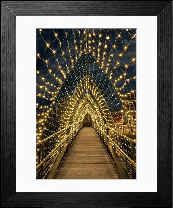Framed Print : Holiday lights on boardwalk, Kennebunkport, Maine, USA