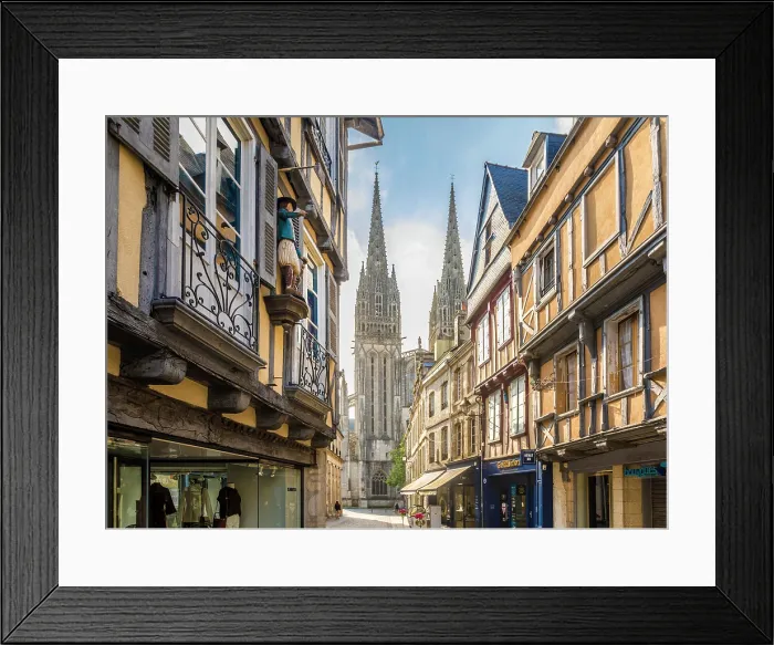 Framed Print : Rue Kereon with view of Saint-Corentin Cathedral, Quimper, Finistere, Brittany, France Framed Print : Rue Kereon with view of Saint-Corentin Cathedral, Quimper, Finistere, Brittany, France