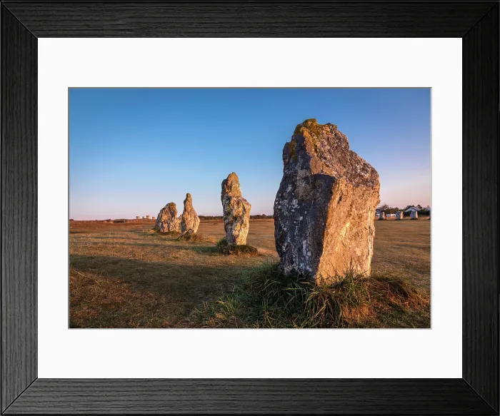 Framed Print : Stone rows of Lagatjar at sunrise, near Camaret-sur-Mer, Finistere, Brittany, France