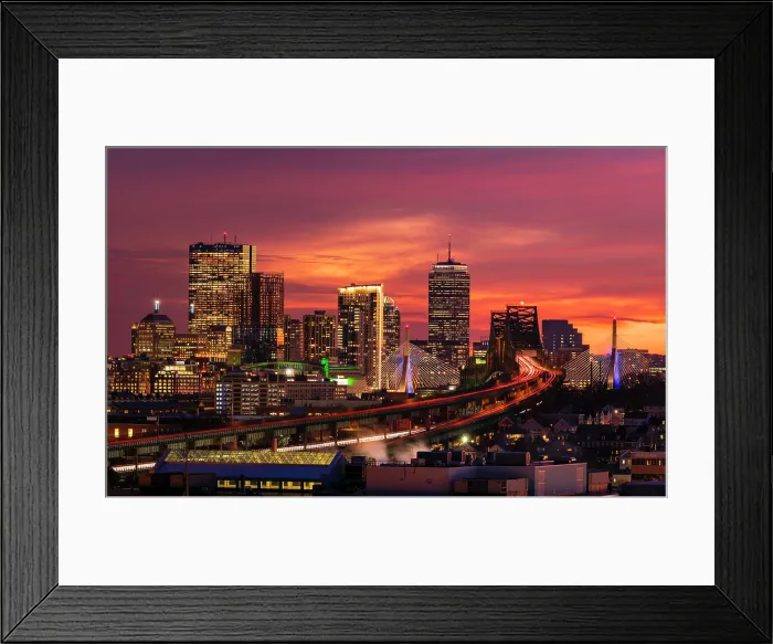 Framed Print : City skyline at dusk, Boston, Massachusetts, USA Framed Print : City skyline at dusk, Boston, Massachusetts, USA