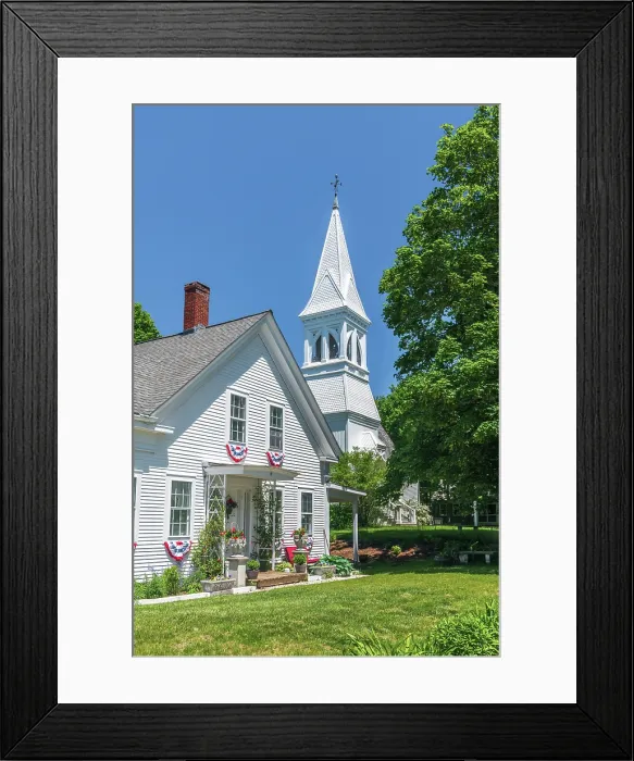 Framed Print : USA, Massachusetts, Cape Cod, Mid Cape, Yarmouth Port, Thatcher Parsonage with Thacher Hall (formerly Yarmouth New Church) beyond Framed Print : USA, Massachusetts, Cape Cod, Mid Cape, Yarmouth Port, Thatcher Parsonage with Thacher Hall (formerly Yarmouth New Church) beyond