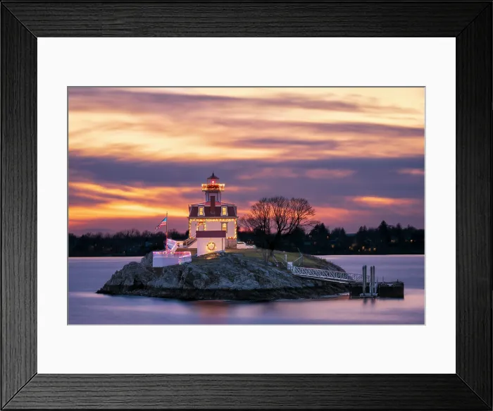 Framed Print : Holiday lights on Pomham Rocks Lighthouse in Providence River, Riverside, Rhode Island, USA Framed Print : Holiday lights on Pomham Rocks Lighthouse in Providence River, Riverside, Rhode Island, USA