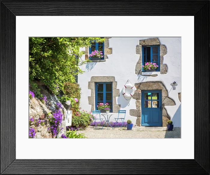 Framed Print : Idyllic seating area in the historic village center of Saint-Suliac, Ille-et-Vilaine, Brittany, France Framed Print : Idyllic seating area in the historic village center of Saint-Suliac, Ille-et-Vilaine, Brittany, France