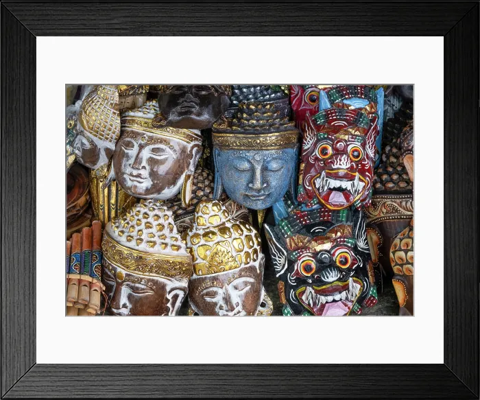 Framed Print : Buddha heads in a souvenir market, Bali, Indonesia Framed Print : Buddha heads in a souvenir market, Bali, Indonesia
