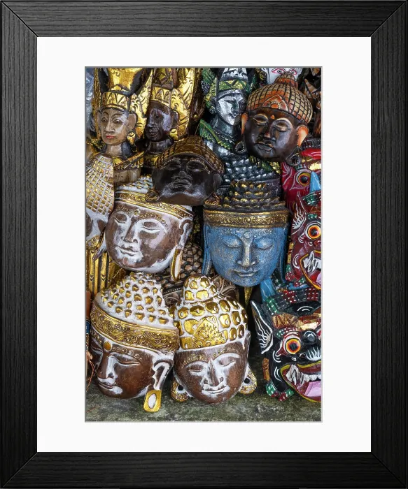Framed Print : Buddha heads in a souvenir market, Bali, Indonesia Framed Print : Buddha heads in a souvenir market, Bali, Indonesia