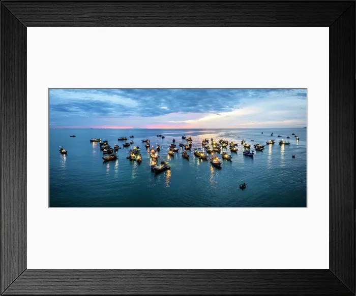 Framed Print : Drone view of fishing boats at sunrise, Tam Tien, Quang Nam Province, Central Vietnam Framed Print : Drone view of fishing boats at sunrise, Tam Tien, Quang Nam Province, Central Vietnam
