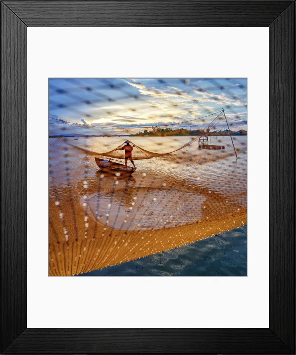 Framed Print : Man handling a fishing net on Thu Bon River at sunrise, Hoi An, Quang Nam Province, Central Vietnam. (MR) Framed Print : Man handling a fishing net on Thu Bon River at sunrise, Hoi An, Quang Nam Province, Central Vietnam. (MR)
