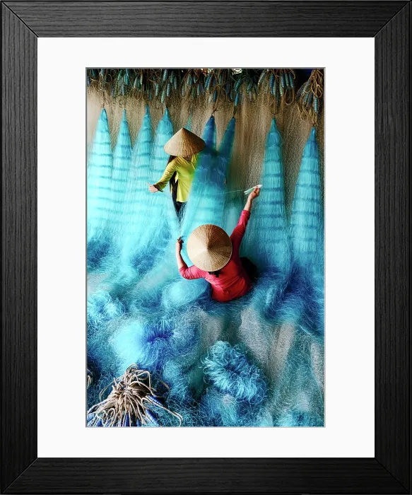 Framed Print : Women mending fishing nets, Vietnam. (MR) Framed Print : Women mending fishing nets, Vietnam. (MR)
