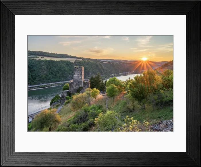 Framed Print : Gutenfels castle at sunset, Kaub, Rhine valley, Rhineland-Palatinate, Germany