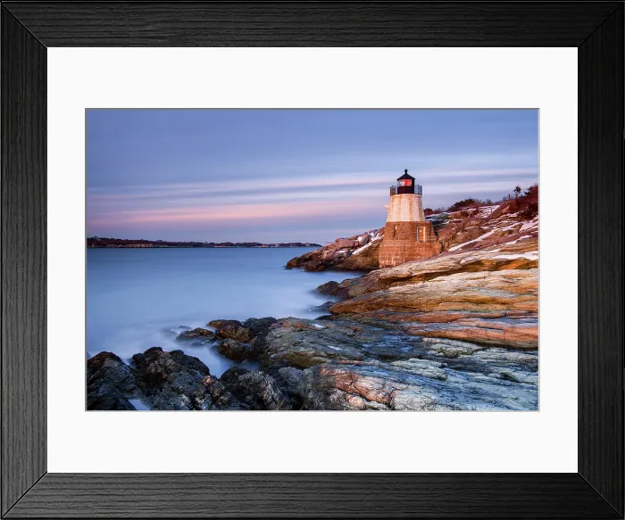 Framed Print : Dusk over Castle Hill Lighthouse on Narragansett Bay, Newport, Rhode Island, USA Framed Print : Dusk over Castle Hill Lighthouse on Narragansett Bay, Newport, Rhode Island, USA