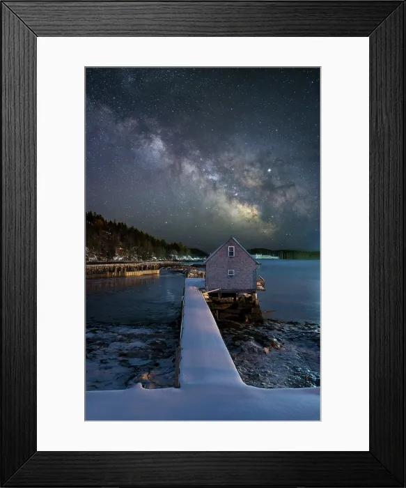 Framed Print : Milky Way over boathouse in Stonington, Deer Isle, Maine, USA Framed Print : Milky Way over boathouse in Stonington, Deer Isle, Maine, USA