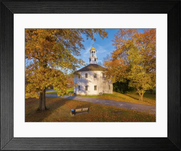 Framed Print : The Old Round Church at sunset in autumn, Richmond, Vermont, USA Framed Print : The Old Round Church at sunset in autumn, Richmond, Vermont, USA
