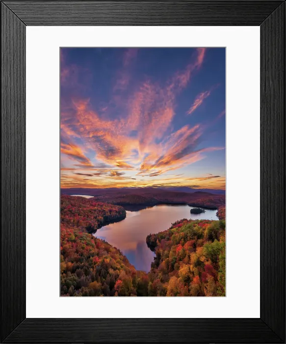 Framed Print : Autumn sunset over Nichols Pond, Green Mountains, Woodbury, Vermont, USA Framed Print : Autumn sunset over Nichols Pond, Green Mountains, Woodbury, Vermont, USA