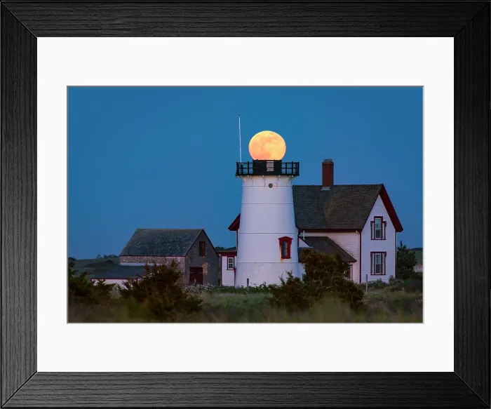 Framed Print : Full moon over tower at Stage Harbor Light on Cape Cod, Chatham, Massachusetts, USA Framed Print : Full moon over tower at Stage Harbor Light on Cape Cod, Chatham, Massachusetts, USA