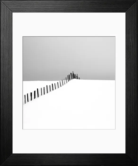 Framed Print : Fence and snow-covered hill, Haukadalur Valley, Iceland