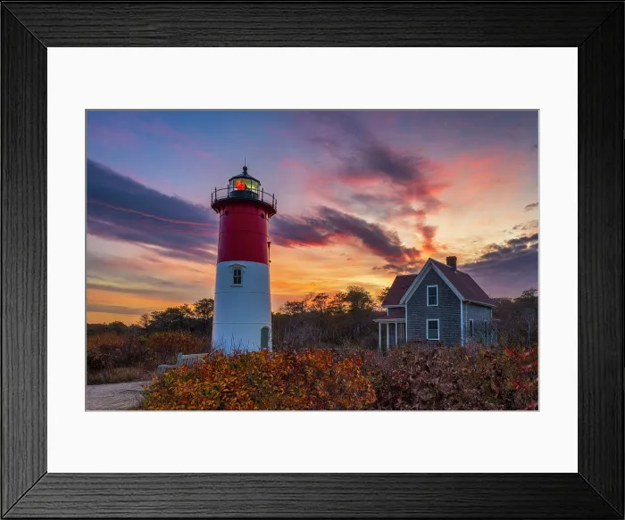 Framed Print : Autumn sunset at Nauset Lighthouse, Cape Cod, Eastham, Massachusetts, USA Framed Print : Autumn sunset at Nauset Lighthouse, Cape Cod, Eastham, Massachusetts, USA