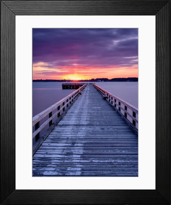 Framed Print : Sunset over pier at Fort Foster, Kittery Point, Maine, USA