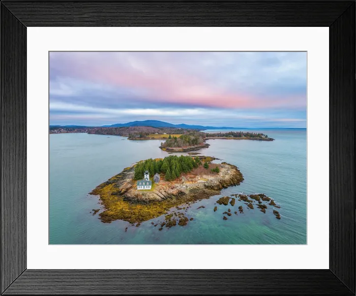 Framed Print : Sunrise over Indian Island and lighthouse, Maine, USA Framed Print : Sunrise over Indian Island and lighthouse, Maine, USA