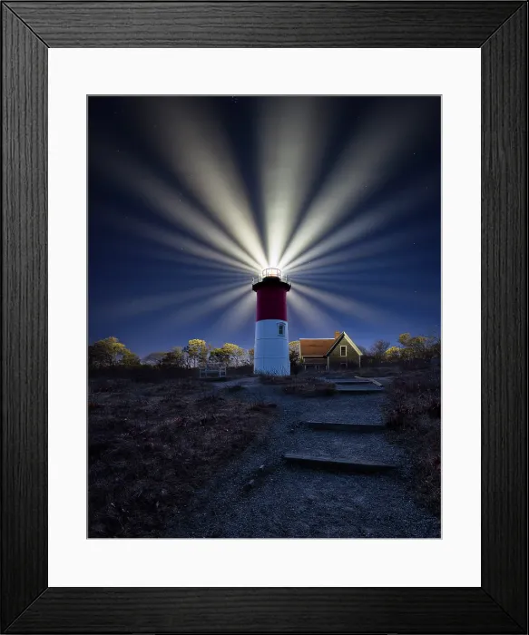 Framed Print : Dusk with rotating beam at Nauset Beach Lighthouse on Cape Cod, Eastham, Massachusetts, USA Framed Print : Dusk with rotating beam at Nauset Beach Lighthouse on Cape Cod, Eastham, Massachusetts, USA